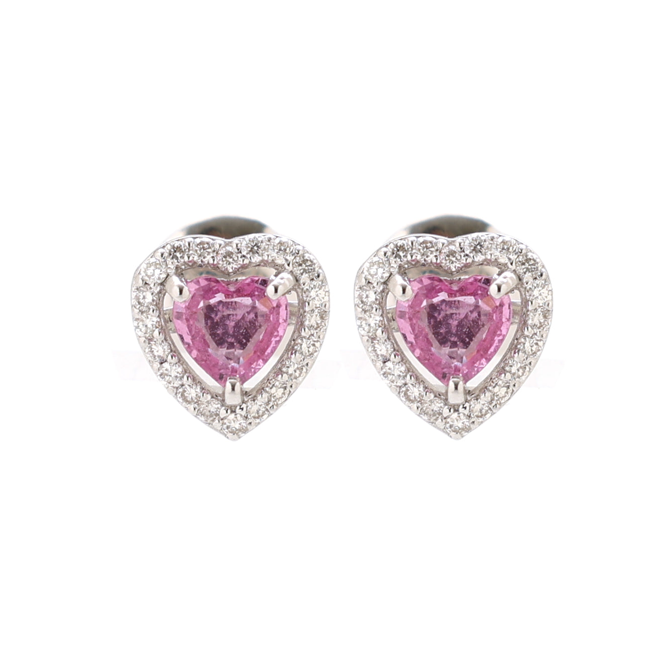 JPERG-1269/5536 Pink Sapphire Heart 4Mm With Diamond Studs Earring | 14K