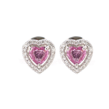 JPERG-1269/5536 Pink Sapphire Heart 4Mm With Diamond Studs Earring | 14K