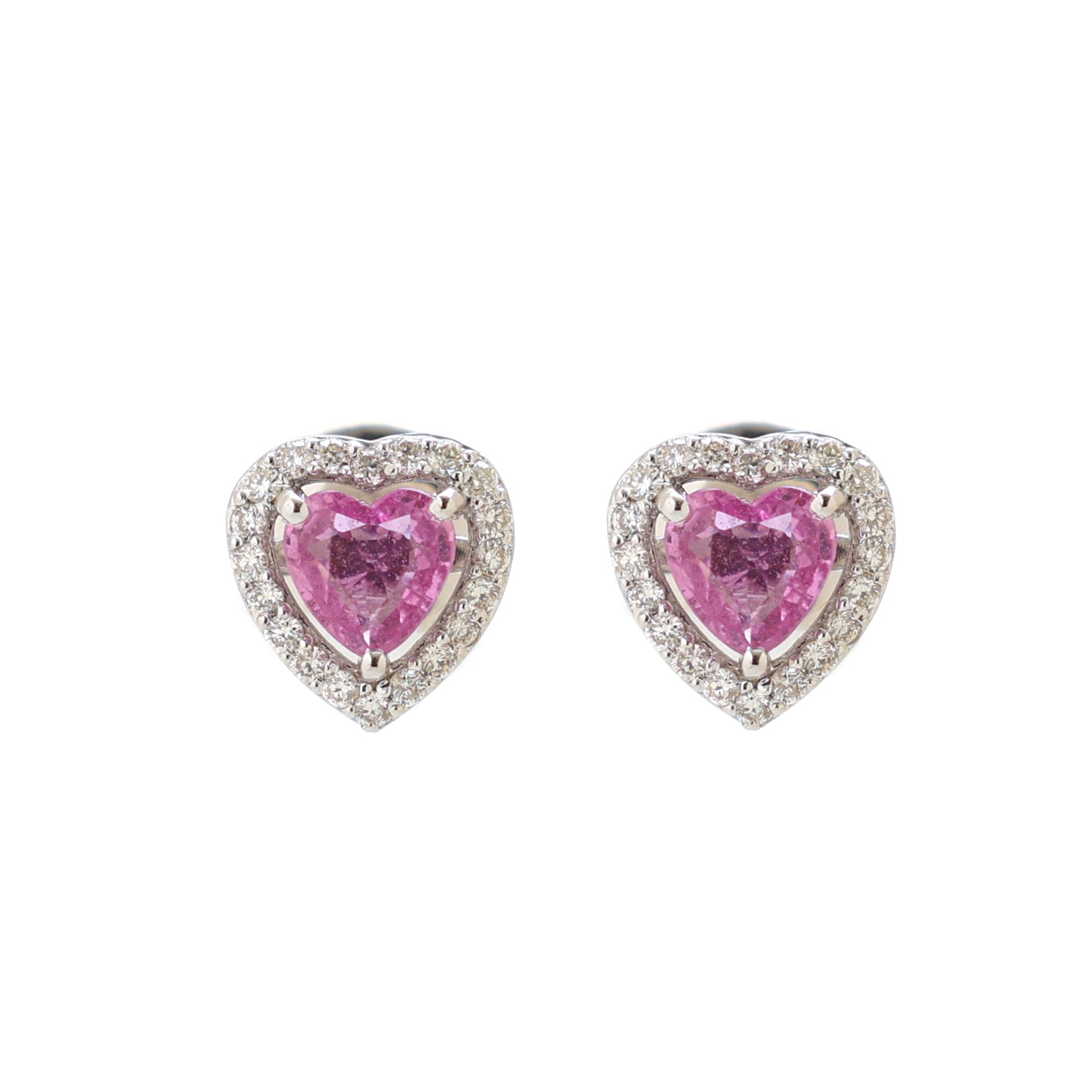 JPERG-1273/5540 Pink Sapphire Heart 4Mm With Diamond Studs Earring | 14K