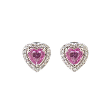 JPERG-1273/5540 Pink Sapphire Heart 4Mm With Diamond Studs Earring | 14K