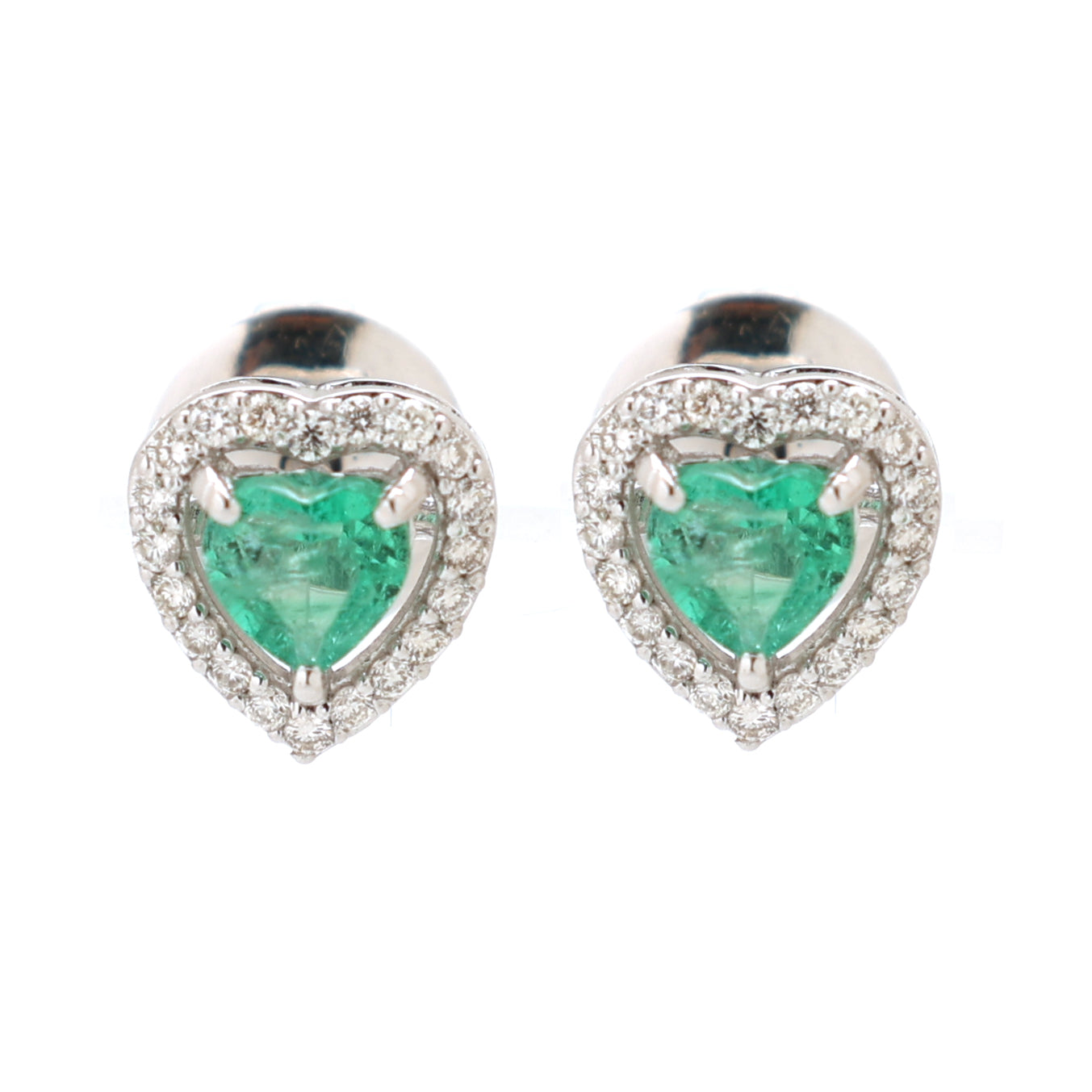 JPERG-1274/5541 Emerald  Heart 4Mm With Diamond Studs Earring | 14K