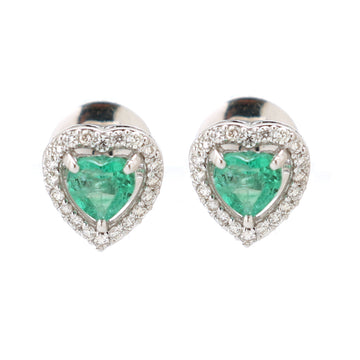 JPERG-1274/5541 Emerald  Heart 4Mm With Diamond Studs Earring | 14K