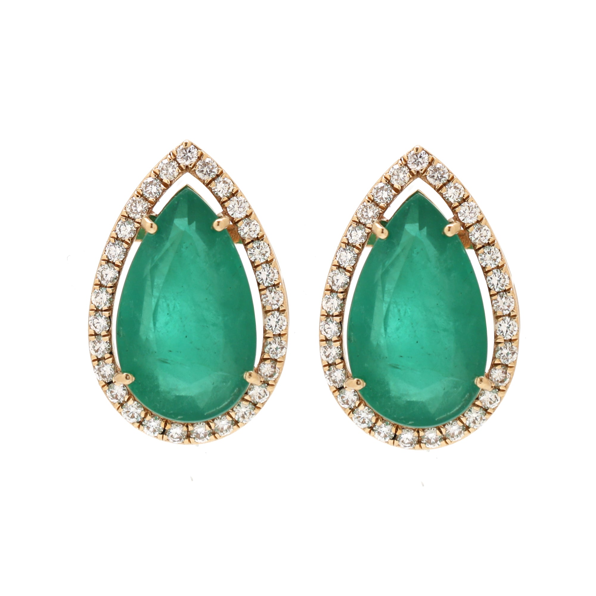JPERG-1279/5561 Emerald Pear With Diamond Studs Earring | 14K