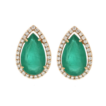 JPERG-1279/5561 Emerald Pear With Diamond Studs Earring | 14K
