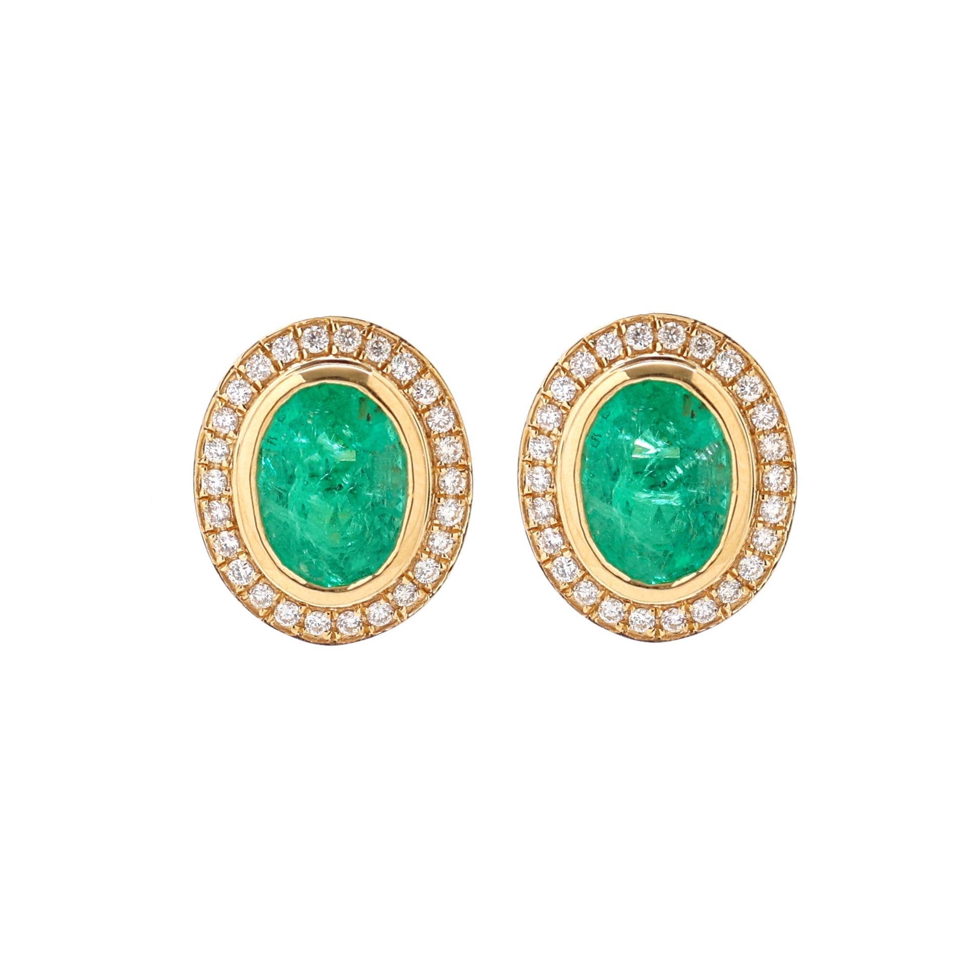 JPERG-1288/5563 Emerald Oval 7X5 With Diamond Studs Earring | 18K