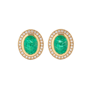 JPERG-1288/5563 Emerald Oval 7X5 With Diamond Studs Earring | 18K