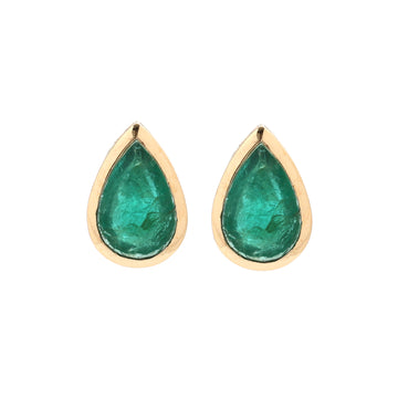 JPERG-1295/5590 Emerald Big Pear Bezel Studs Earring | 14K