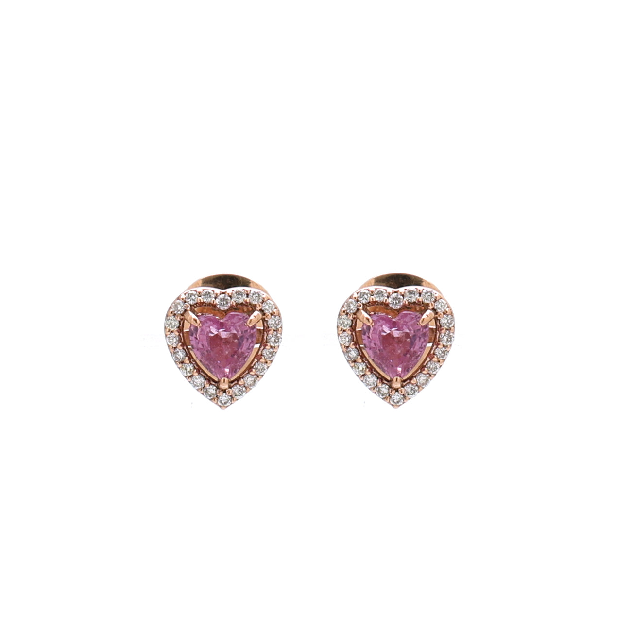JPERG-1299/5594 Pink Sapphire Heart 4Mm With Diamond Studs Earring | 14K