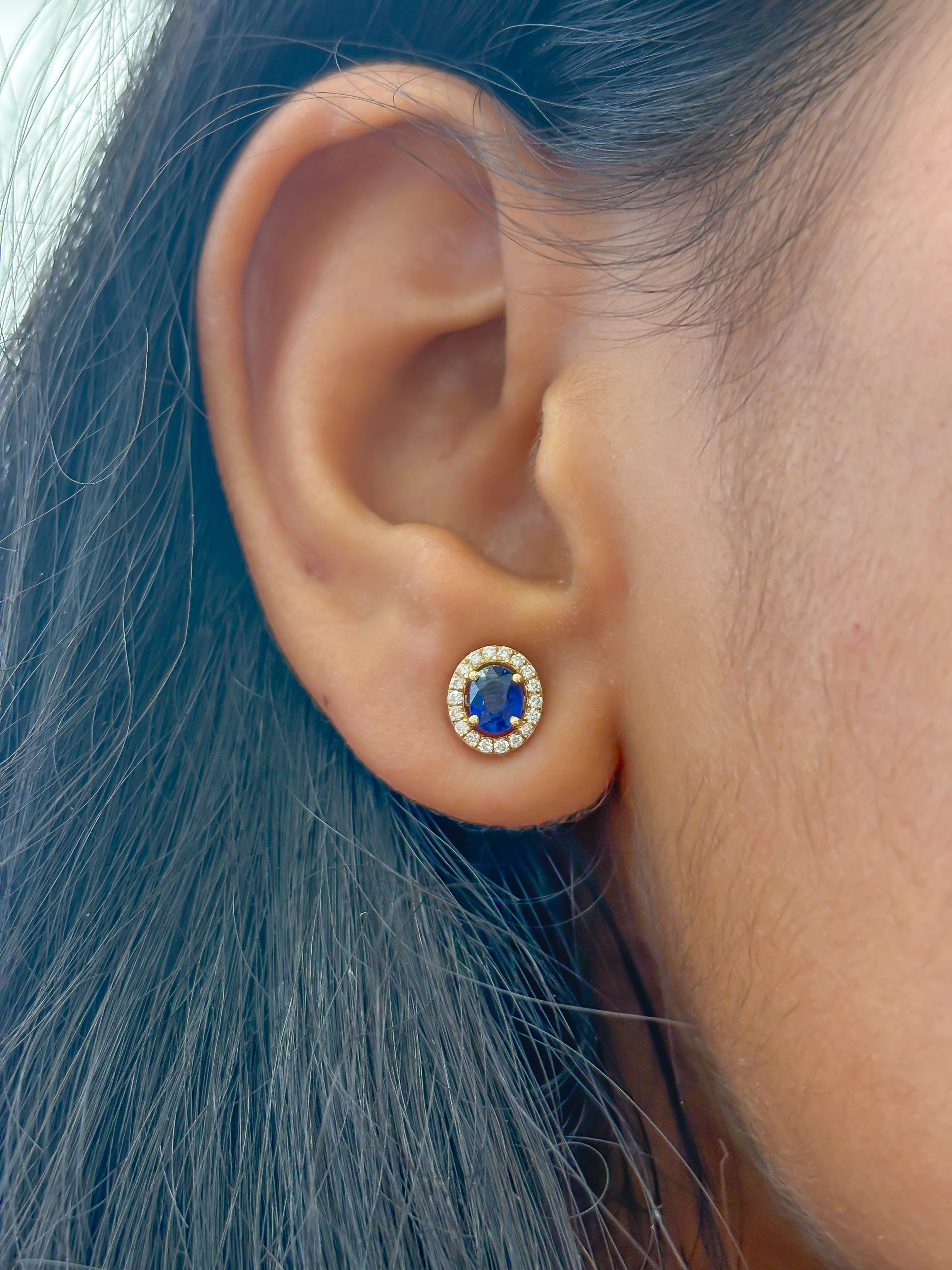 JPERG-1330/5639 Blue Sapphire Oval 5X4 With Diamond Studs Earring | 14K