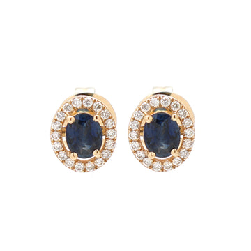 JPERG-1330/5639 Blue Sapphire Oval 5X4 With Diamond Studs Earring | 14K