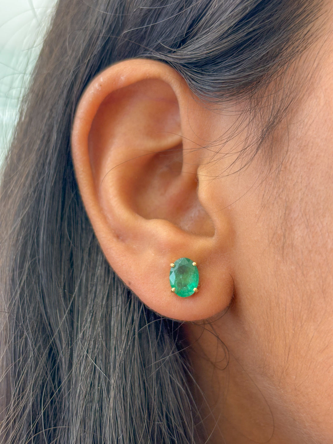 JPERG-1344/5682 Emerald Oval 7X5 Studs Earring | 14K