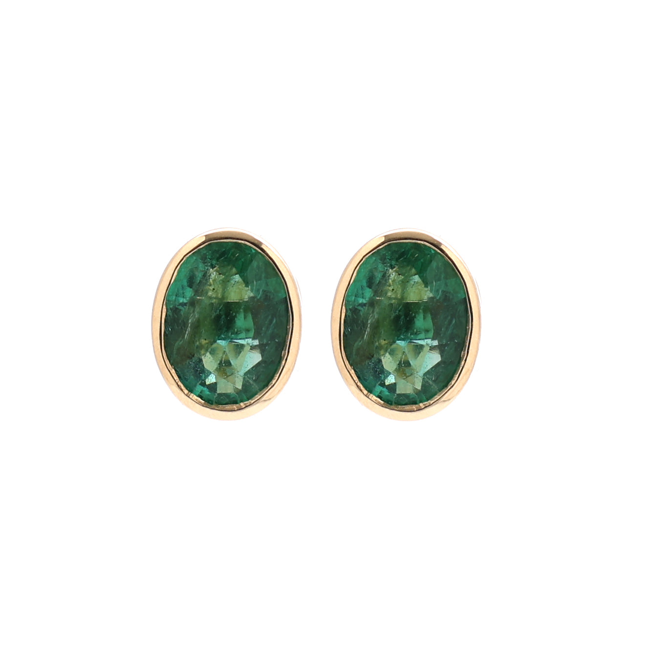JPERG-1351/5689 Emerald Oval 7X5 Bezal Studs Earring | 14K