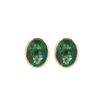 JPERG-1351/5689 Emerald Oval 7X5 Bezal Studs Earring | 14K