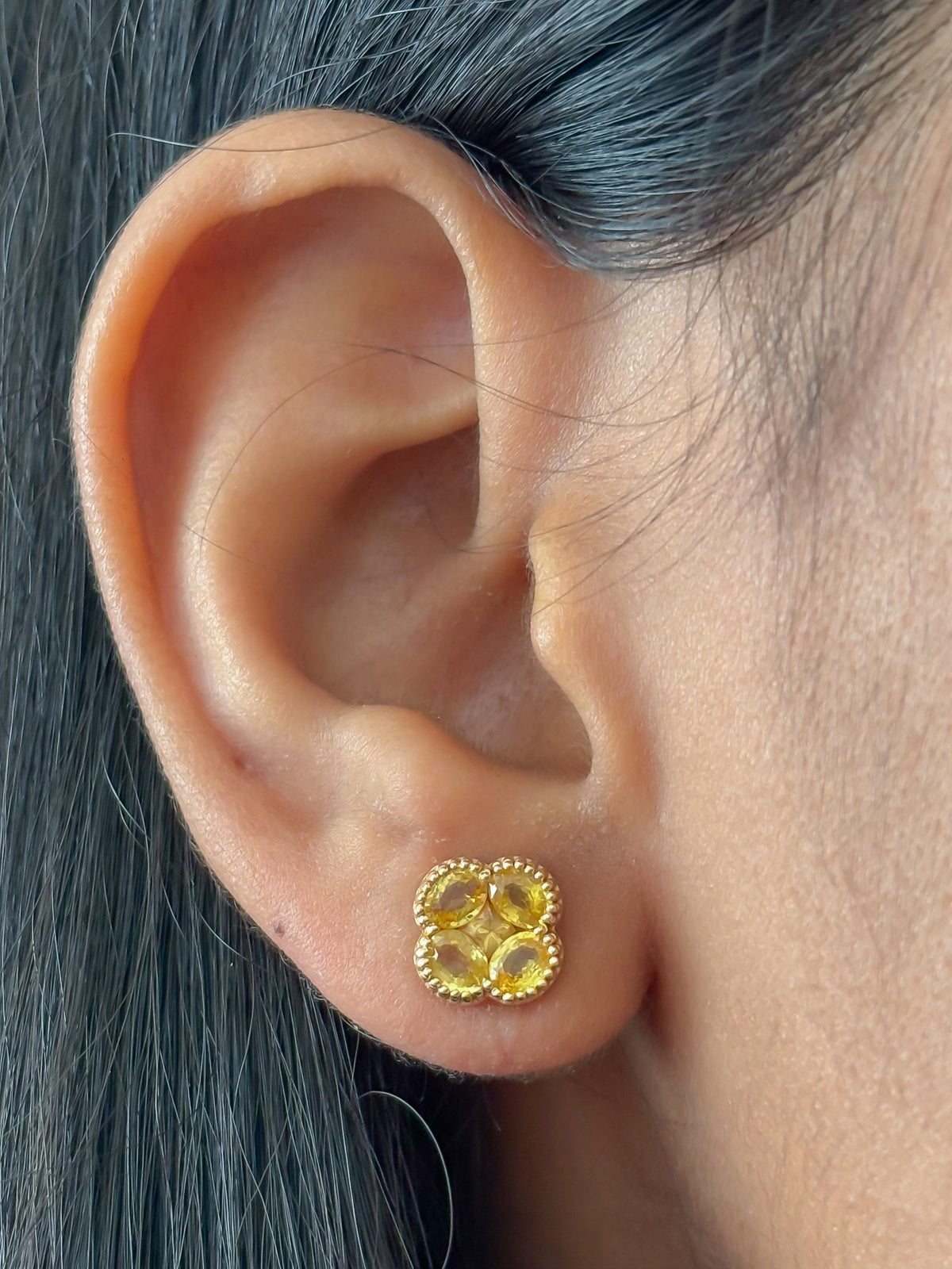JPERG-1363/5709 Yellow Sapphire Oval 4X3 Studs Earring | 14K
