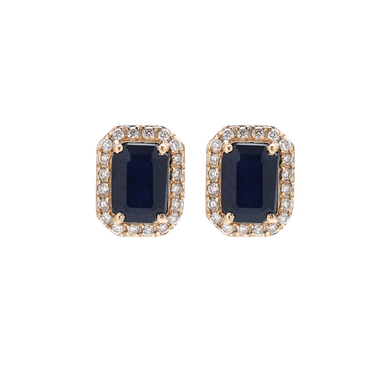 JPERG-1373/5735 Blue Sapphire Octagon 6X4 With Diamond Studs Earring | 14K