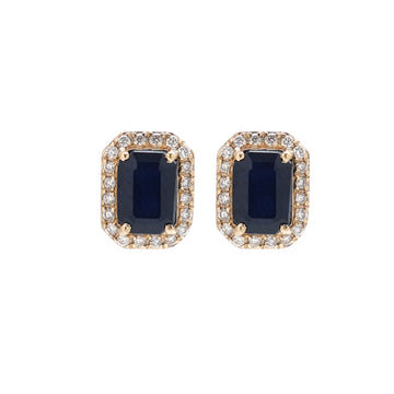 JPERG-1373/5735 Blue Sapphire Octagon 6X4 With Diamond Studs Earring | 14K