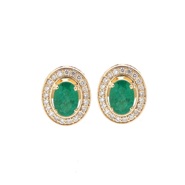 JPERG-1374/5736 Emerald Oval 6X4 With Diamond Studs Earring | 18K