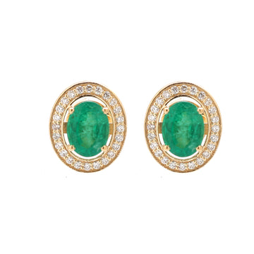JPERG-1375/5737 Emerald Oval 7X5 With Diamond Studs Earring | 18K