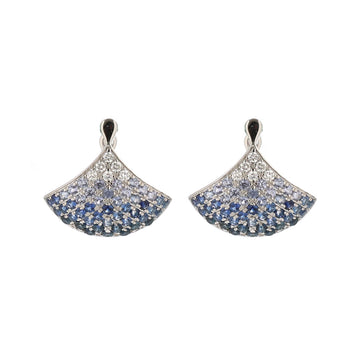 JPERG-1377/5747 Blue Sapphire Round With Diamond Hoops Earring | 14K