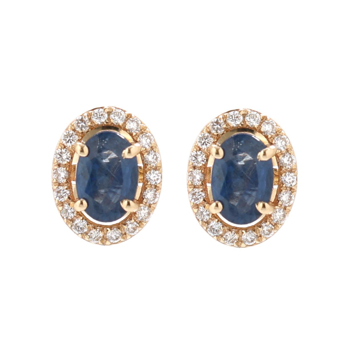JPERG-1382/5758 Blue Sapphire Oval 6X4 With Diamond Studs Earring | 14K