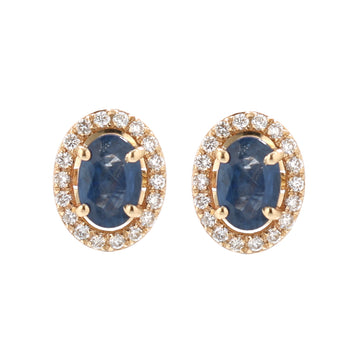 JPERG-1382/5758 Blue Sapphire Oval 6X4 With Diamond Studs Earring | 14K