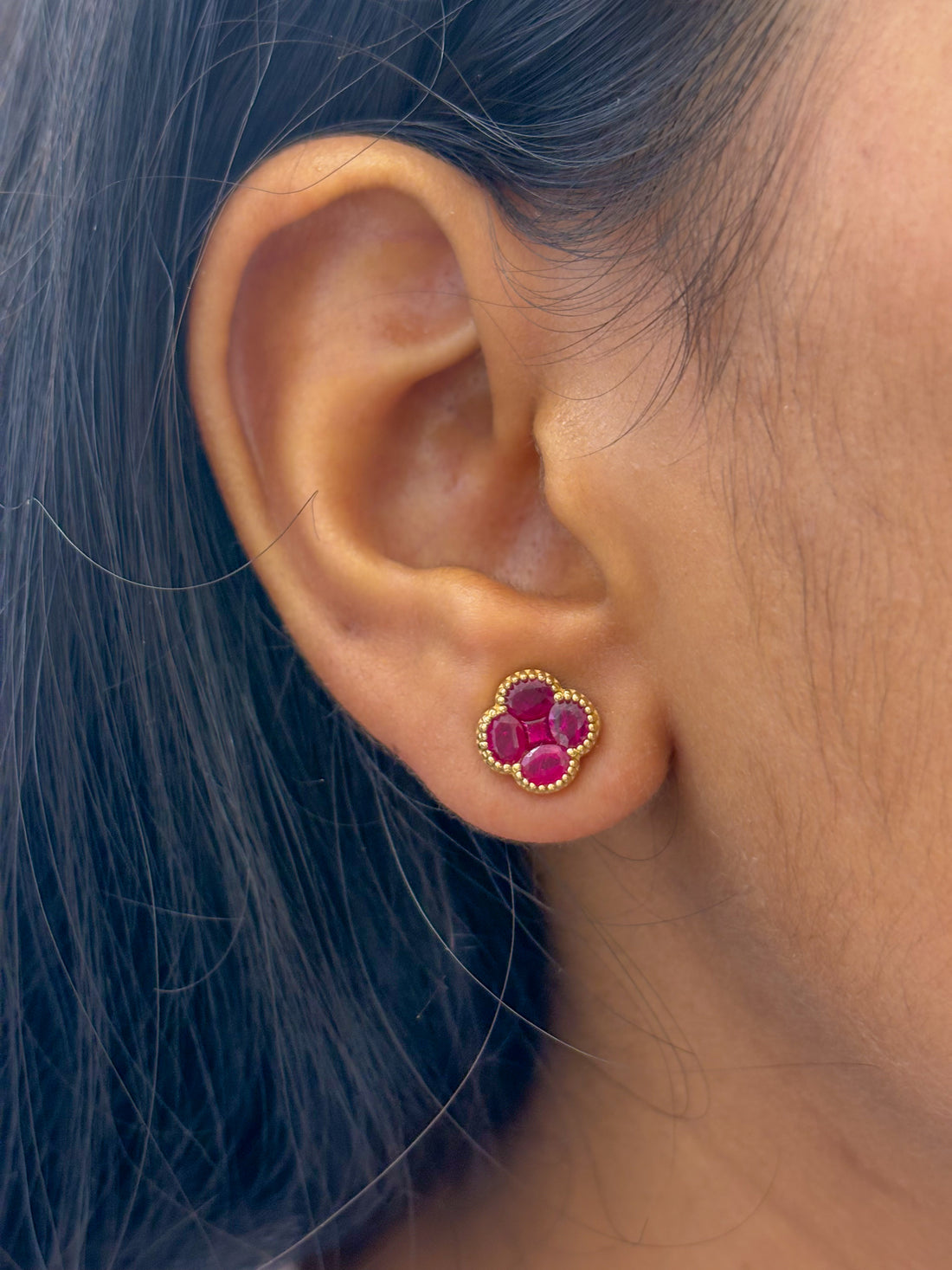 JPERG-1386/5762 Ruby Oval Square Studs Earring | 14K