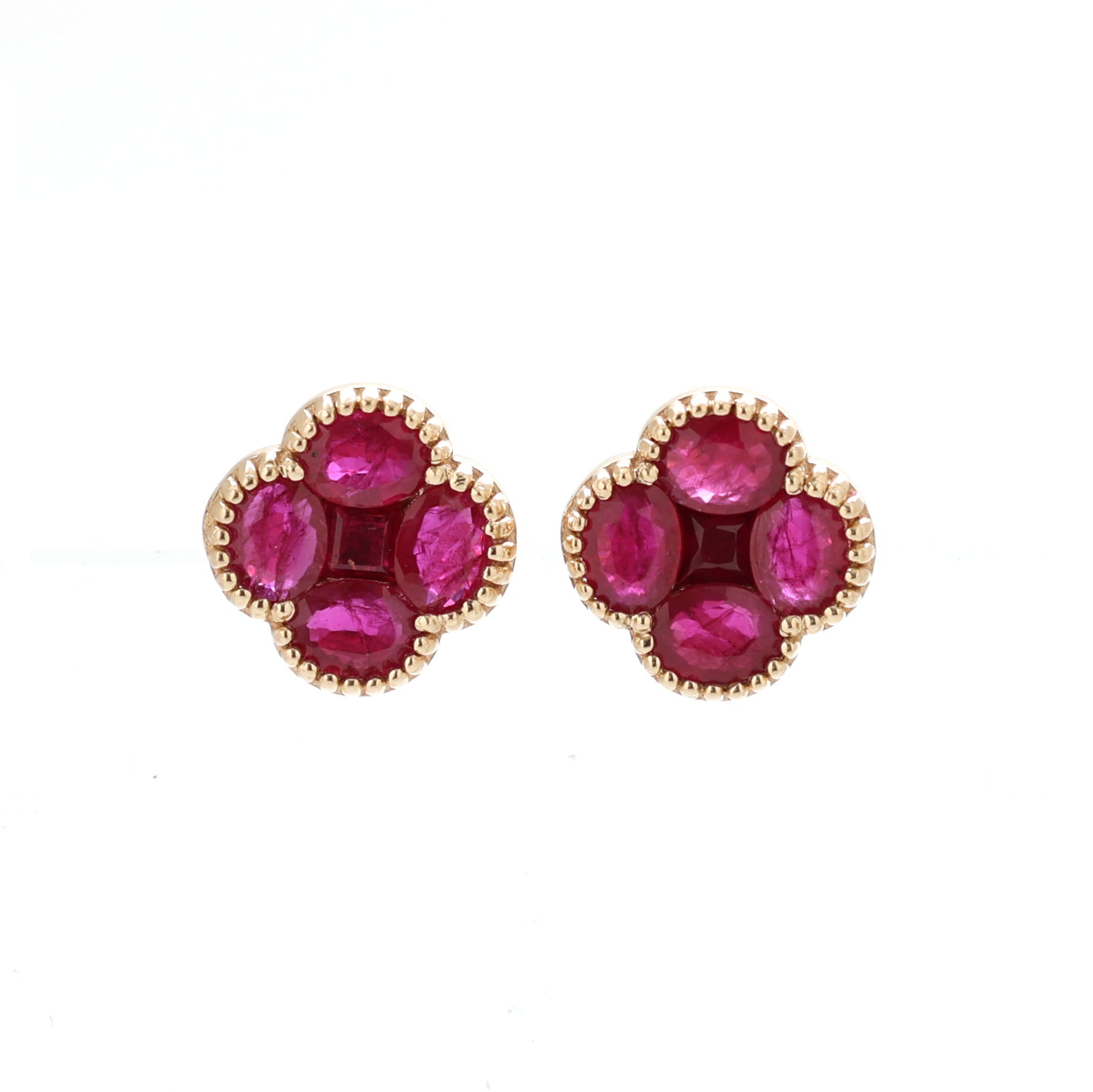 JPERG-1387/5763 Ruby Oval Square Studs Earring | 14K