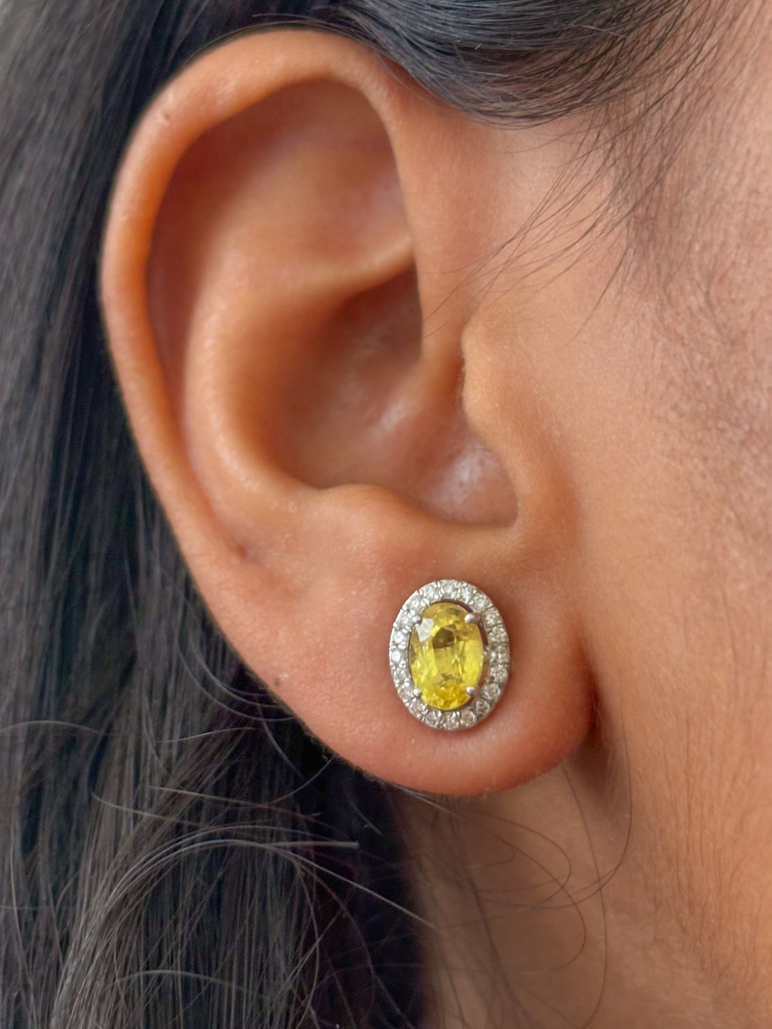 JPERG-1390/5766 Yellow Sapphire Oval 7X5 With Diamond Studs Earring | 18K