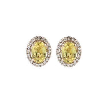 JPERG-1390/5766 Yellow Sapphire Oval 7X5 With Diamond Studs Earring | 18K