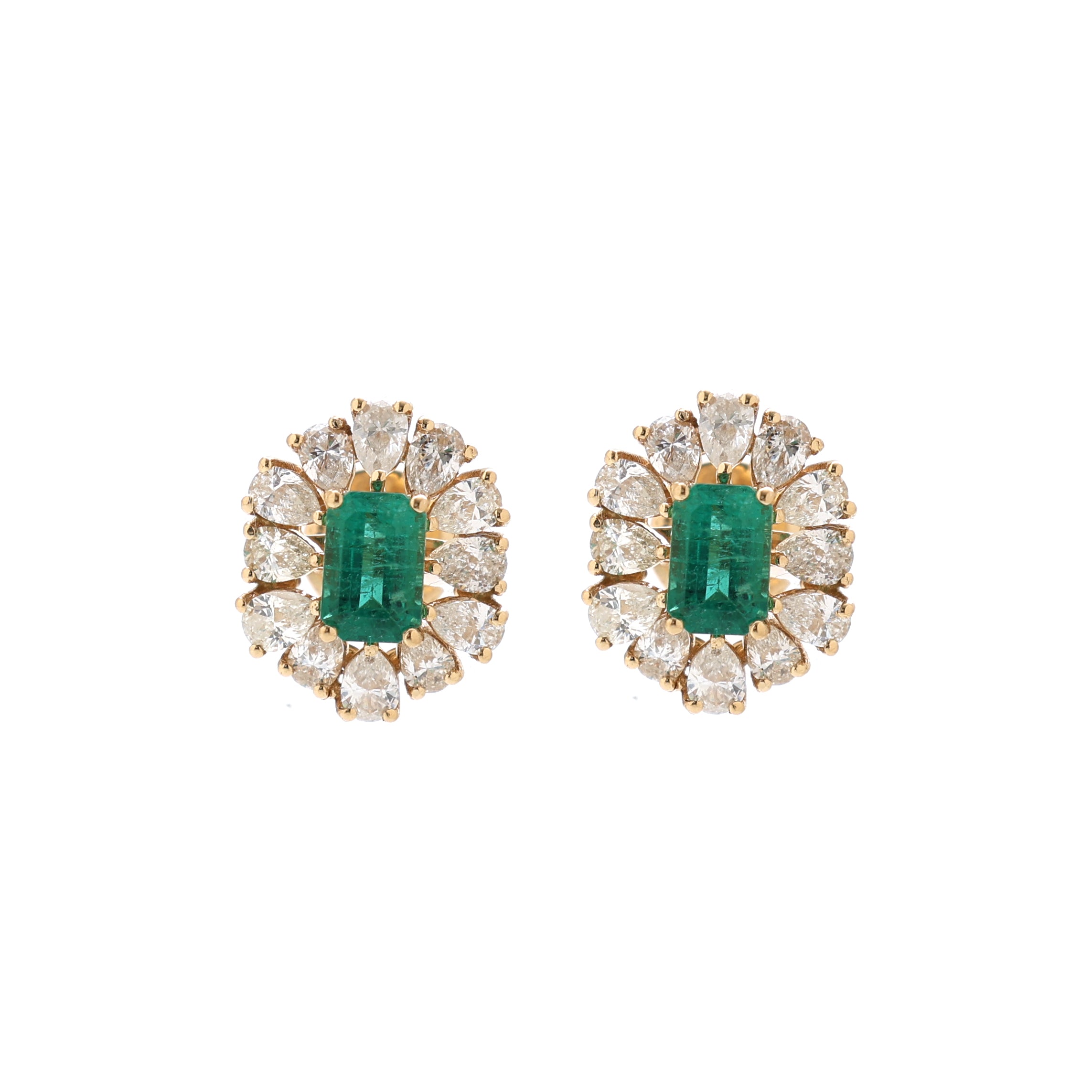 JPERG-1404/5783 Emerald Octagon 6X4 With Diamond Pear Studs Earring | 18K