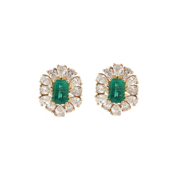 JPERG-1404/5783 Emerald Octagon 6X4 With Diamond Pear Studs Earring | 18K