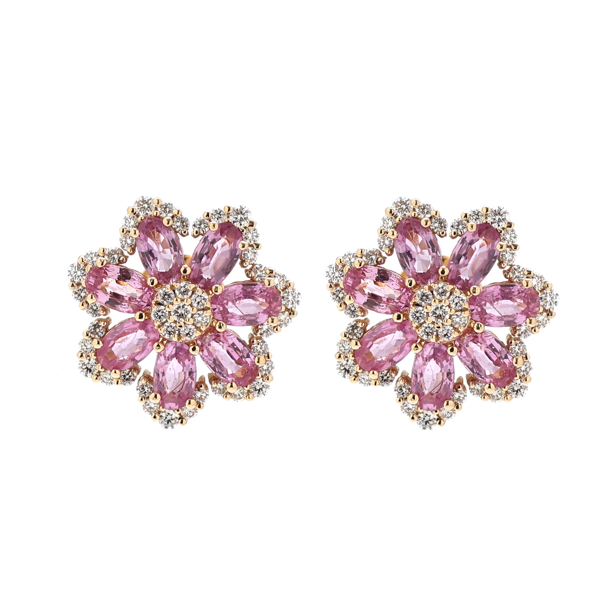JPERG-1412/5809 Pink Sapphire Oval With Diamond Studs Earring | 14K