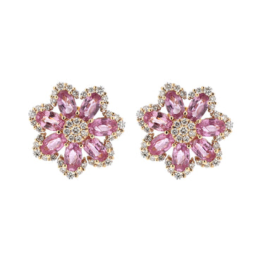JPERG-1412/5809 Pink Sapphire Oval With Diamond Studs Earring | 14K