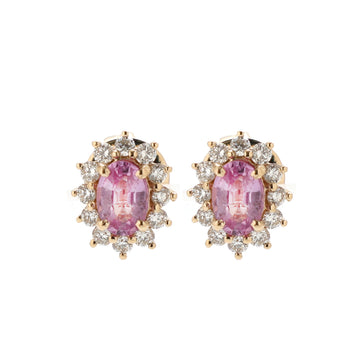 JPERG-1414/5830 Pink Sapphire Oval 7X5 With Diamond  Pink Sapphire Oval 6X4 With Diamond Studs Earring | 14K