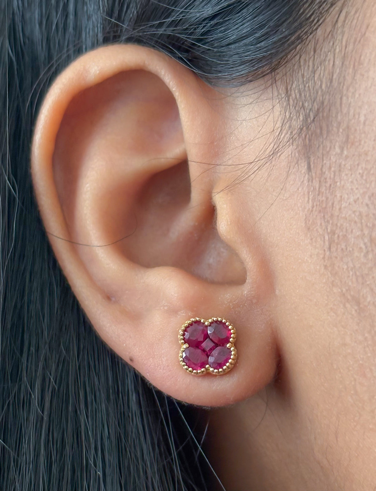 JPERG-1421/5837 Ruby Oval Square Studs Earring | 14K
