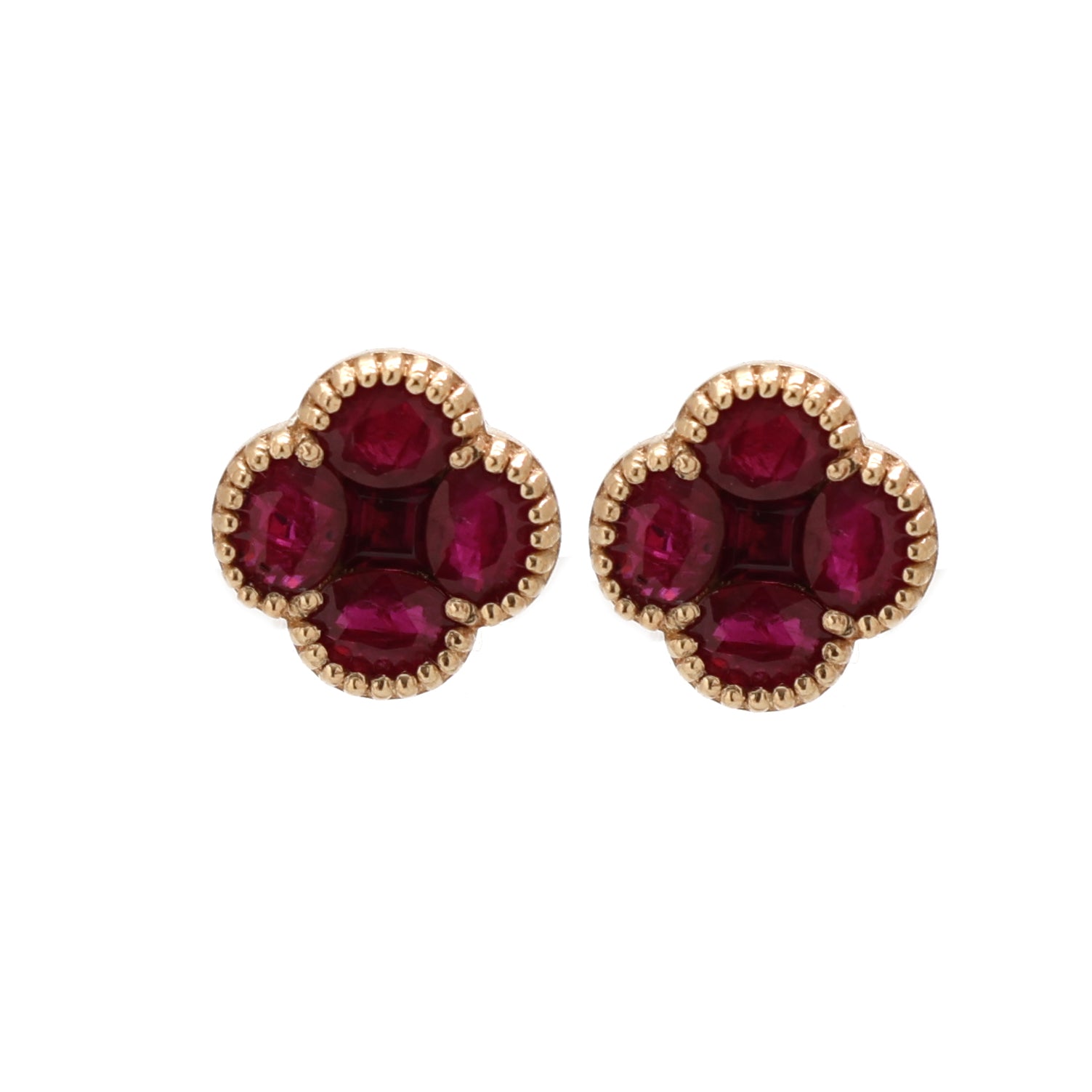 JPERG-1421/5837 Ruby Oval Square Studs Earring | 14K
