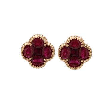 JPERG-1421/5837 Ruby Oval Square Studs Earring | 14K
