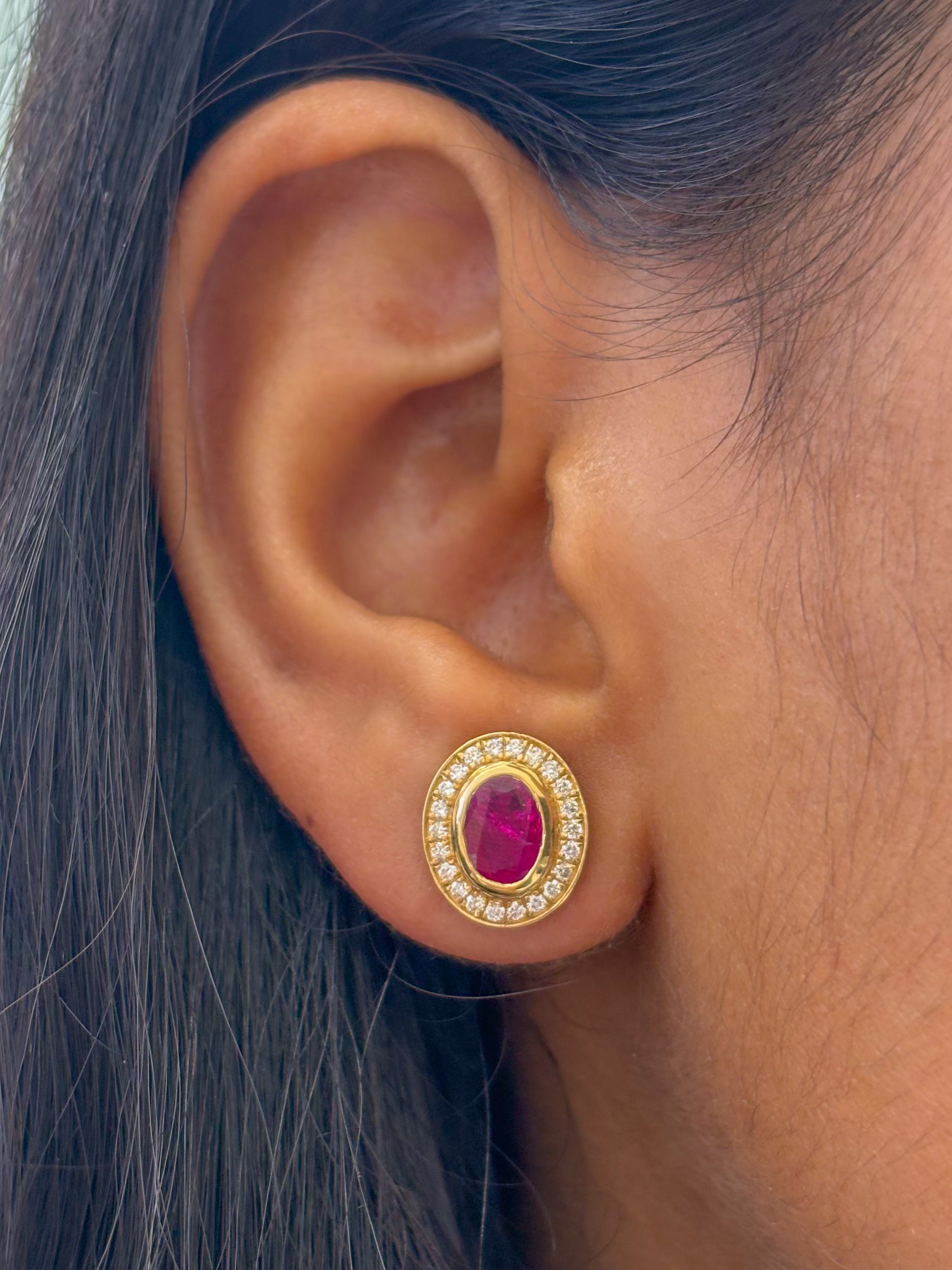 JPERG-1424/5840 Ruby Oval With Diamond Studs Earring | 14K