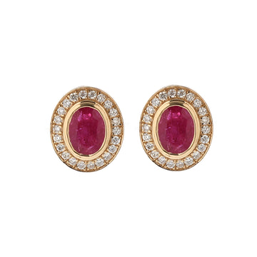 JPERG-1424/5840 Ruby Oval With Diamond Studs Earring | 14K