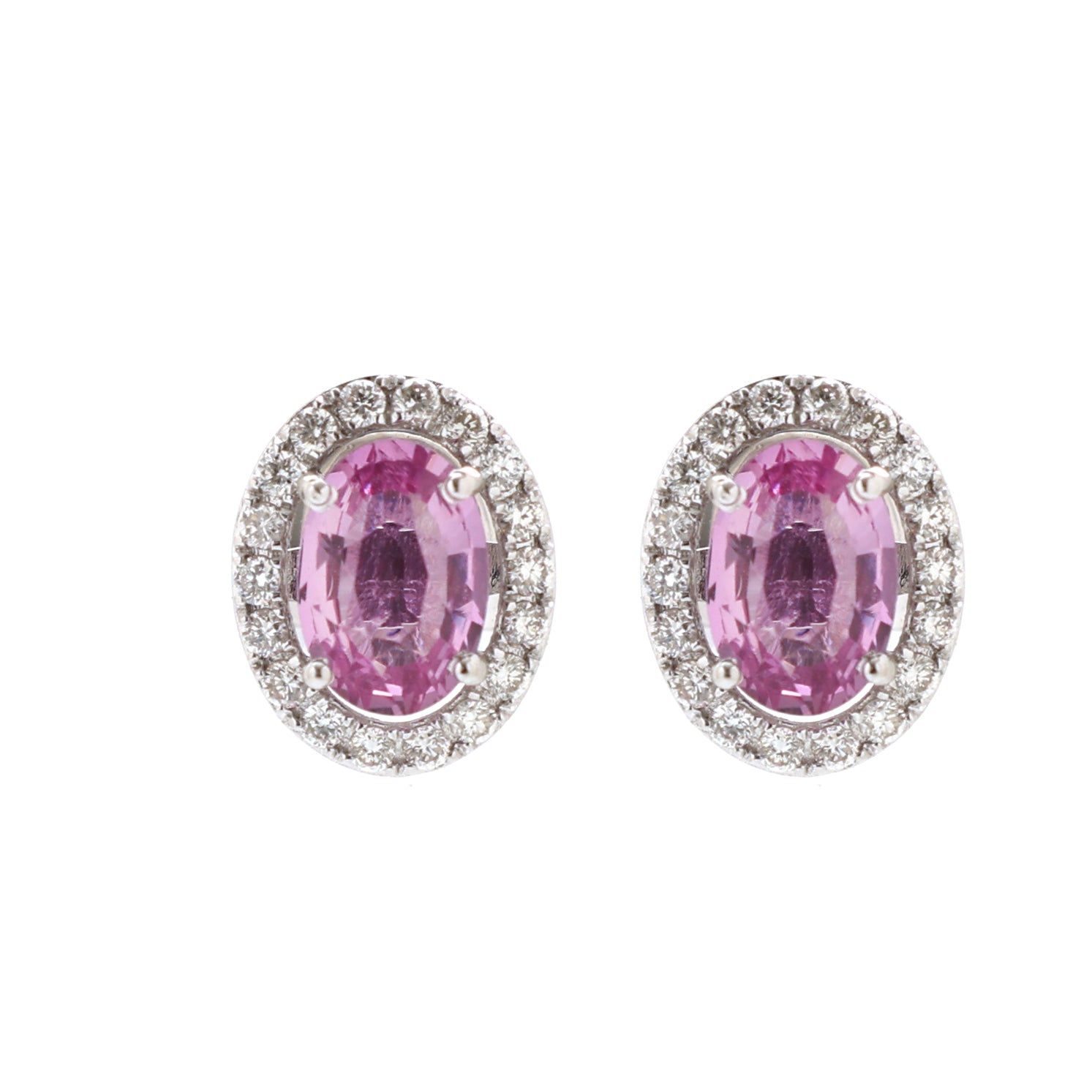 JPERG-1427/5843 Pink Sapphire Oval With Diamond Studs Earring | 18K