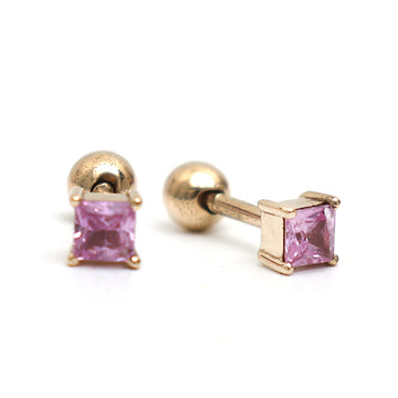 JPERG-1436/5852 Pink Sapphire Square Piercing Earring | 14K