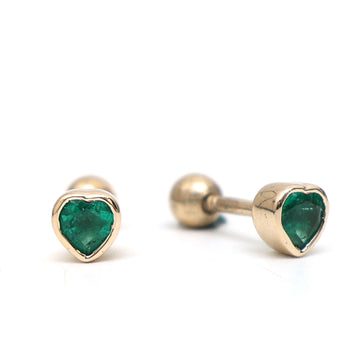 JPERG-1446/5862 Emerald Heart Bezel Piercing Earring | 14K
