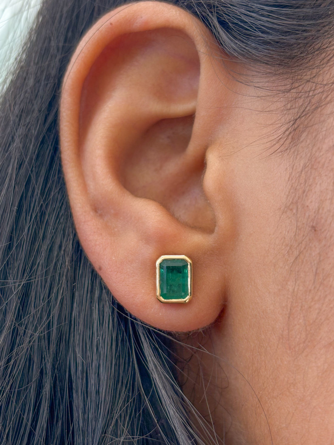 JPERG-1459/5891 Emerald Octagon 7X5 Studs Earring | 14K