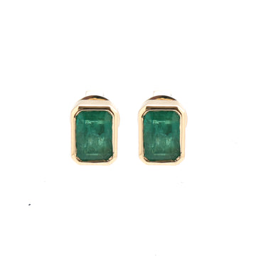 JPERG-1459/5891 Emerald Octagon 7X5 Studs Earring | 14K