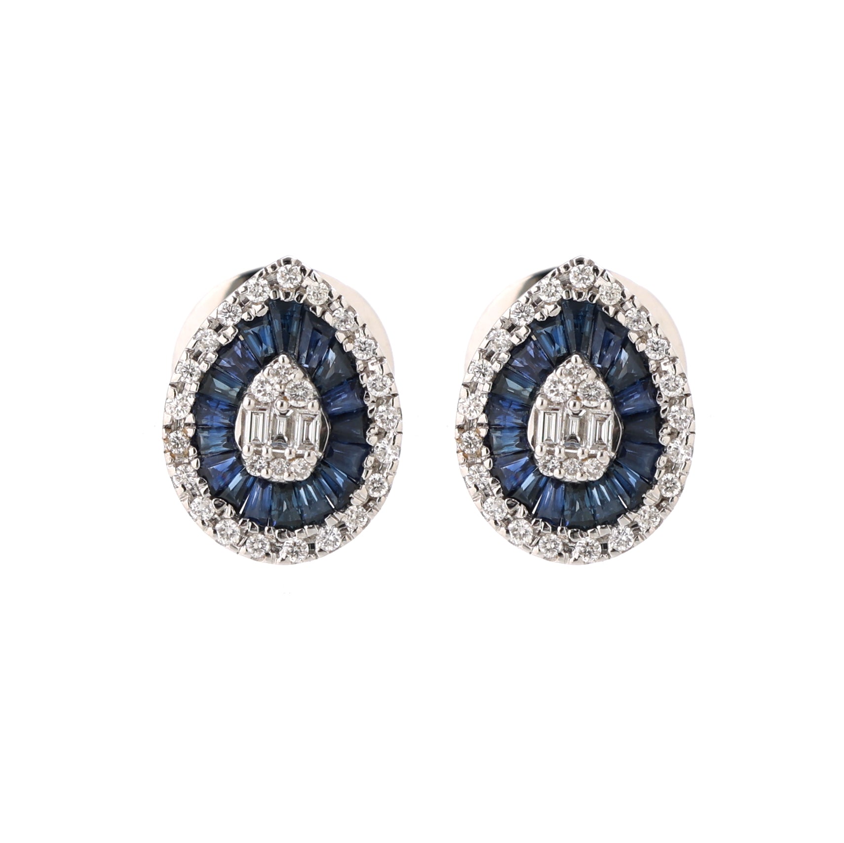 JPERG-1475/5944 Blue Sapphire Taper With Diamond Studs Earring | 18K