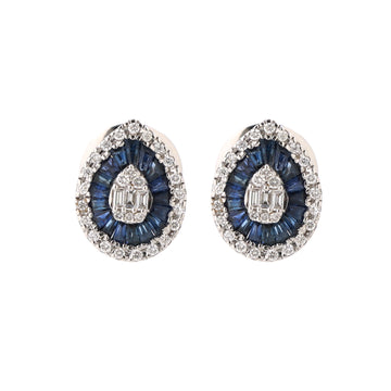 JPERG-1475/5944 Blue Sapphire Taper With Diamond Studs Earring | 18K