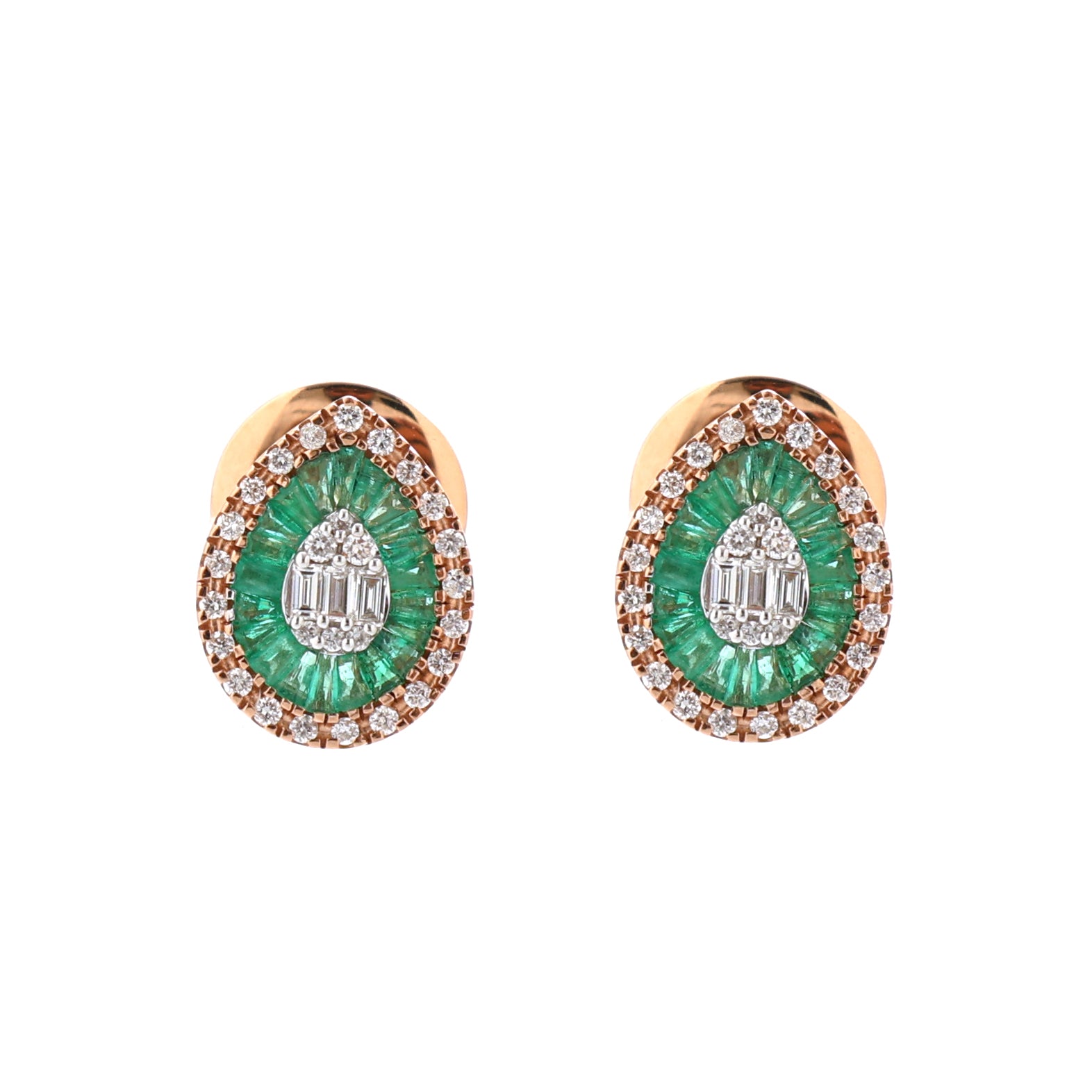 JPERG-1477/5946 Emerald  Taper With Diamond Studs Earring | 18K