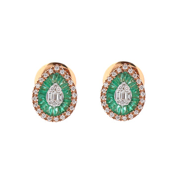 JPERG-1477/5946 Emerald  Taper With Diamond Studs Earring | 18K