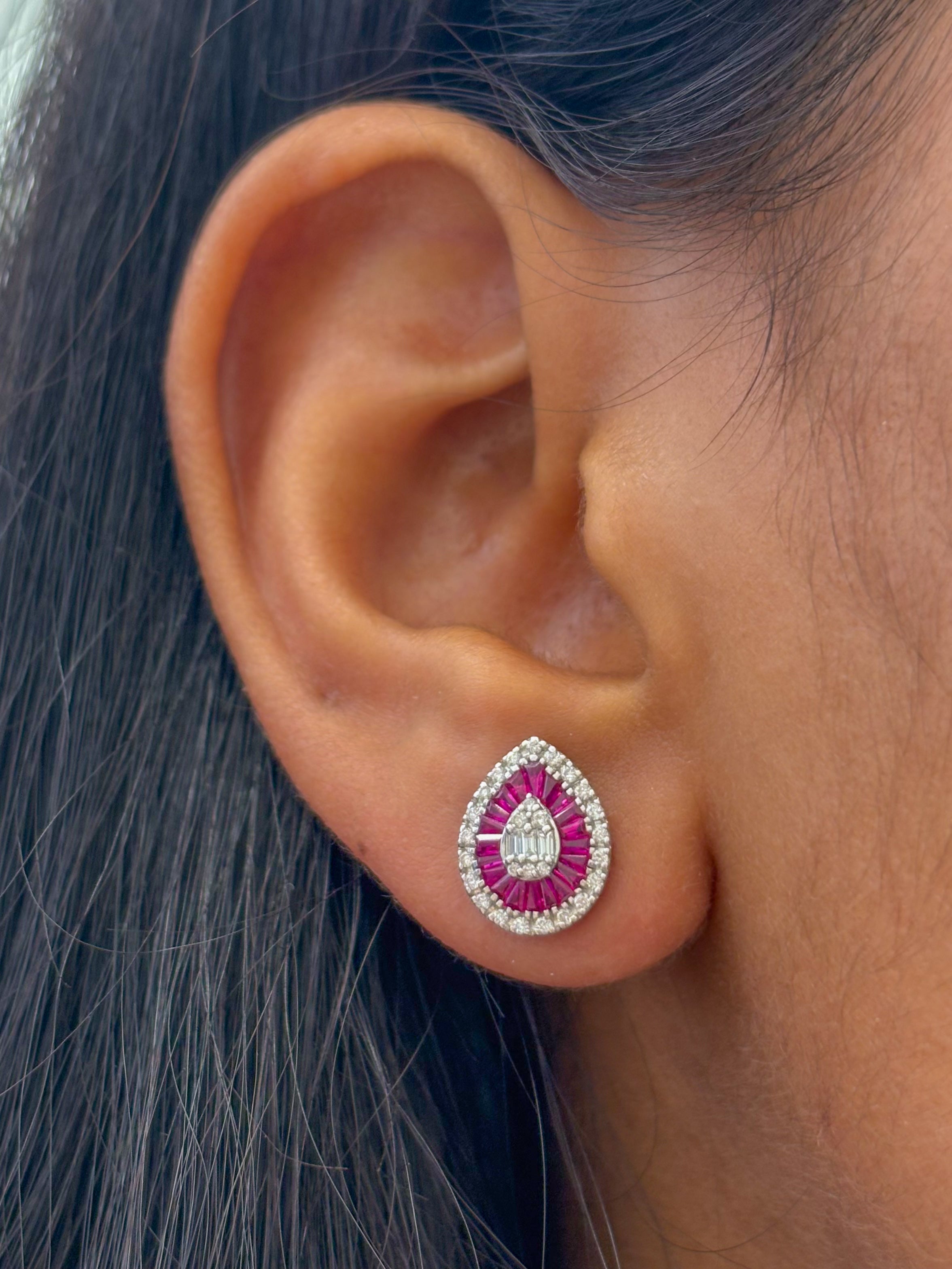JPERG-1478/5947 Ruby  Taper With Diamond Studs Earring | 18K