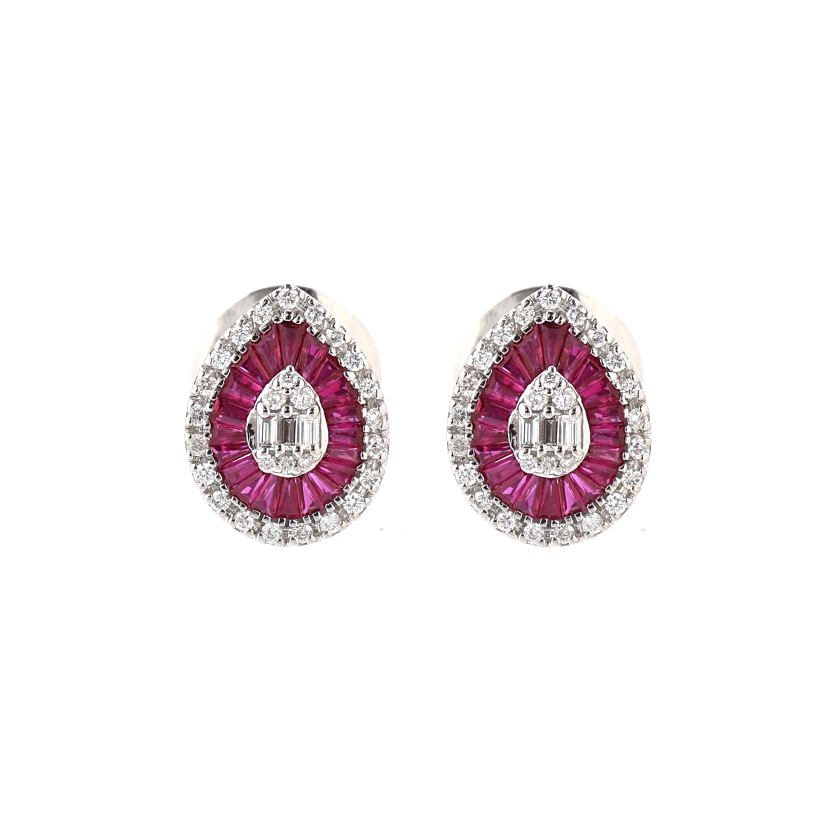 JPERG-1478/5947 Ruby  Taper With Diamond Studs Earring | 18K